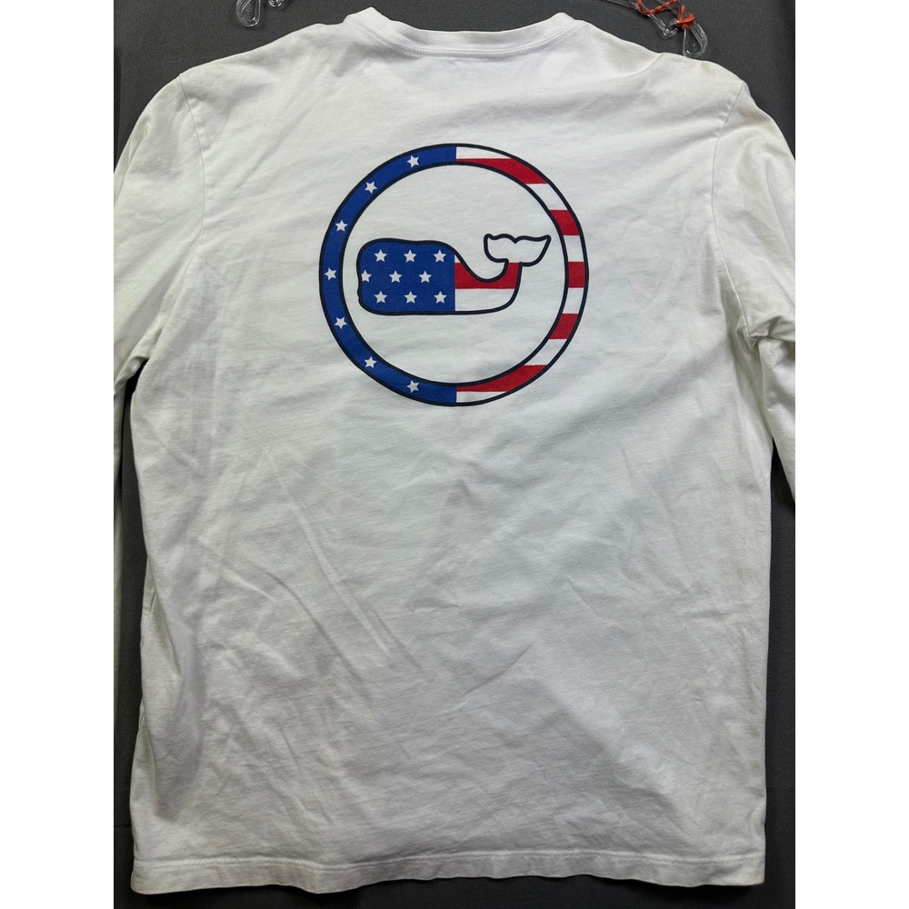 Vineyard Vines Mens Long Sleeve Pocket T-Shirt White USA Flag Whale Logo Large - Picture 3 of 10